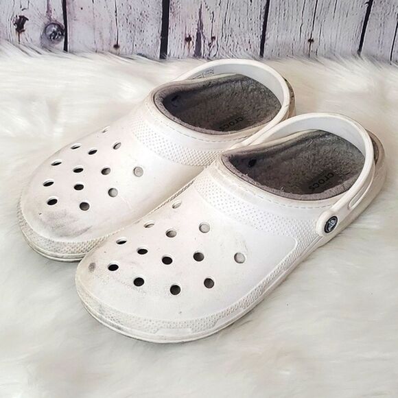 CROCS Other - CROCS Dual Comfort White Classic Gray Fuzzy Lined Clog Slip-On Mens 12